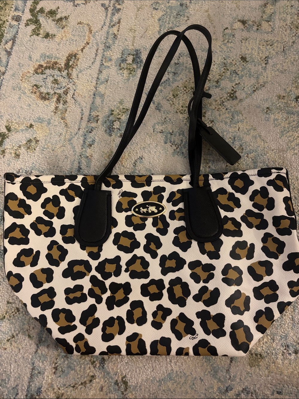 Coach Leopard-Print Tote in Black, White & Brown